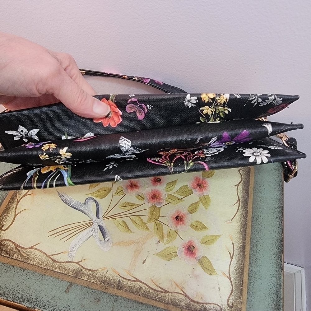 Multi Color Floral Midnight Garden Faux Saffiano Clutch / Crossbody / Wristlet - Picture 4 of 7